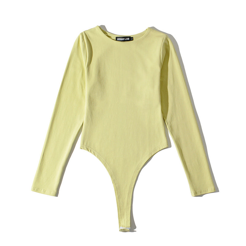 Women Fall Fall Four-Color round Neck Corset Leotard Slim Fit Bottoming Top