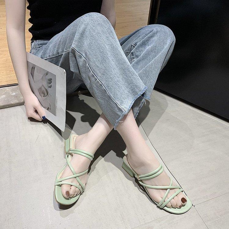 Women Open Toe Sandals Flats Summer Chunky Heel Plus Size Toe Baring Sandal Fashion Sandals