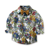 Children Boy Formal Shirt & Suspender Pants 2 Piece Set Children's Clothing Autumn Long Sleeve Printed Shirt