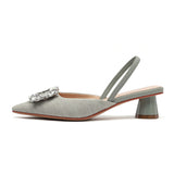 Nude Strappy Block Heels Satin round Heel High Heels