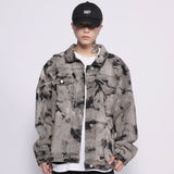 Men Denim Coat Jean Jackets Washed Distressed Tie-Dyed Denim Jacket Men Loose Lapels Denim Clothes Jacket