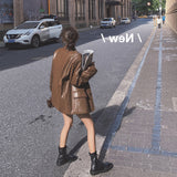 Cute Leather Jacket Brown Leather Suit Jacket for Women Spring and Autumn Loose Retro