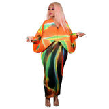 Nina Parker Graffiti Dress Batwing Sleeve Pleated Dress Reverse