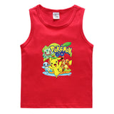 Children Pokemon Pikachu T Shirt Cotton Leisure Sweat-Absorbent Solid Color Vest
