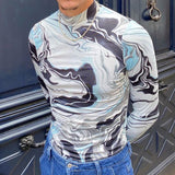 Rave Outfits Mens Long Sleeve Shirt Sexy Slim Bottoming Shirt Men's Long-Sleeved Shirt Fashion