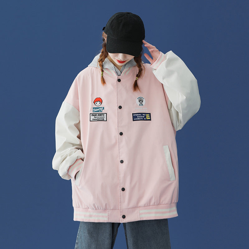 Jock Jacket Baseball Uniform Coat Men's Clothing Spring and Autumn Loose Stitching Jacket Couple Embroidered Clothes
