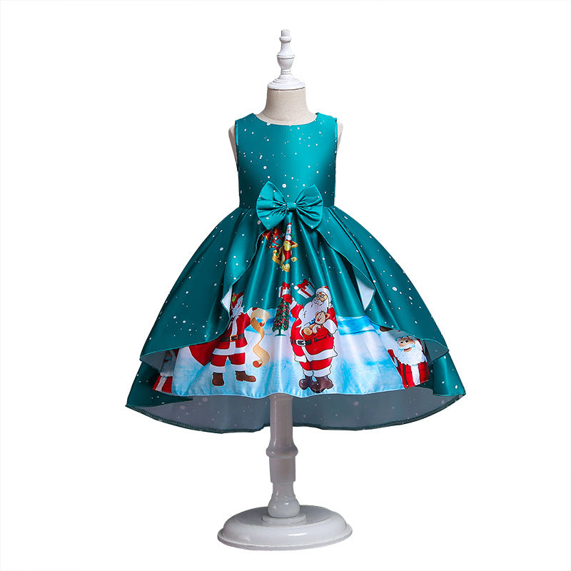Toddler Girls Sequin Gown Dress Christmas Costume Dress Skirt Cartoon Print Children Princess Dress