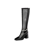 Nude Block Heel Peep Toe Mesh Zipper Sandal Boots