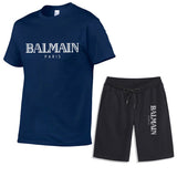 Balmain T Shirt & Sweatpant 2 Piece Set Men's Summer Casual Suit Printing Stylish Two-Piece Set