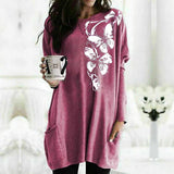 Skull Dress Casual round Neck T-shirt Printed Long Sleeve Pocket Loose Dress