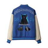 Baby Blue Varsity Jacket Embroidery Stitching PU Leather Hip Hop Loose Jacket