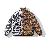 Mens Fall Outfits Leopard Print Full Printed Thickened Cotton Padded Coat High Street Loose Bread Jacket Men's Coat