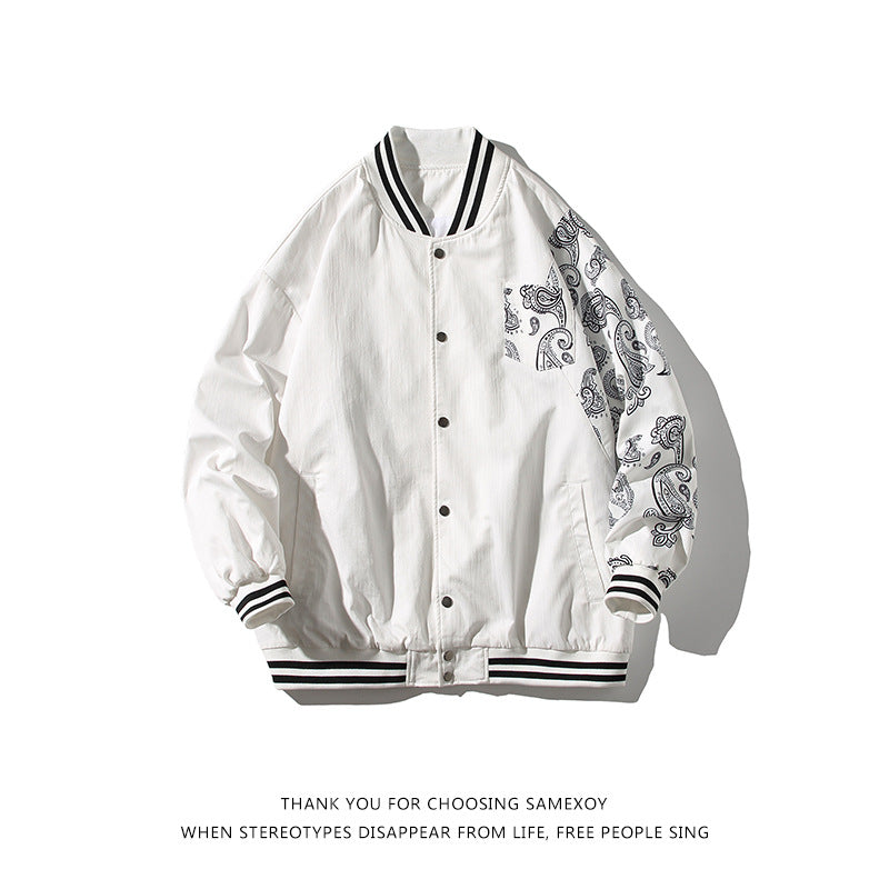 White Varsity Jacket High Street Men's Hiphop Baseball Uniform Men's Autumn Thin Cotton-Padded Coat Jacket