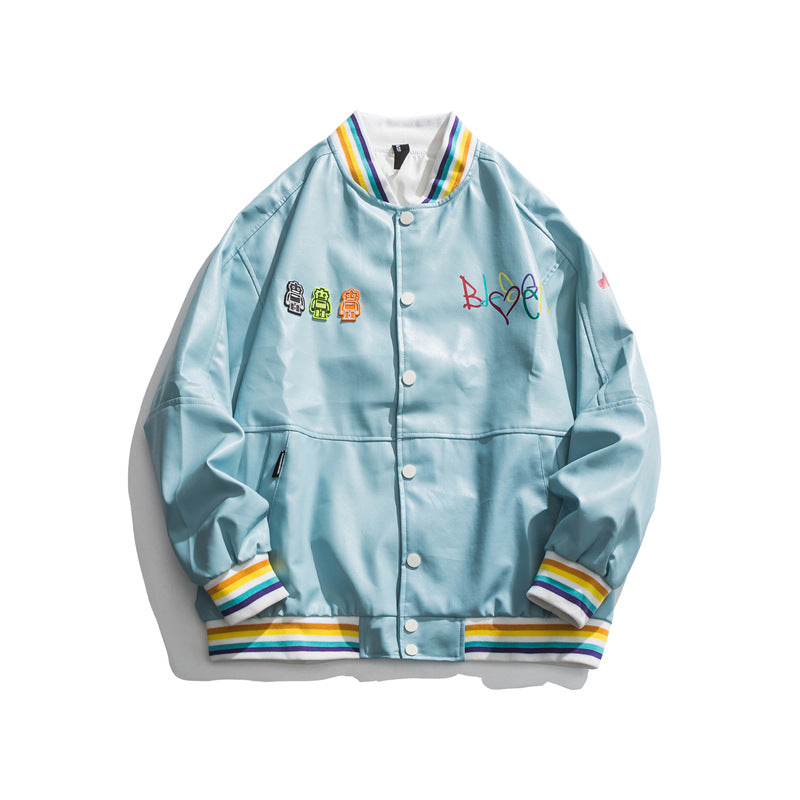 Baby Blue Varsity Jacket Color Letter Printed Baseball Jacket for Men