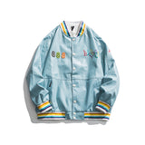 Baby Blue Varsity Jacket Color Letter Printed Baseball Jacket for Men