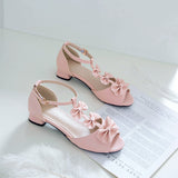 Flat Dress Sandals Summer Low Heel Peep Toe Buckle with Bowknot Sandals