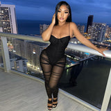 Spring Solid Color Sexy Sling Backless Gauzy One-Piece Trousers