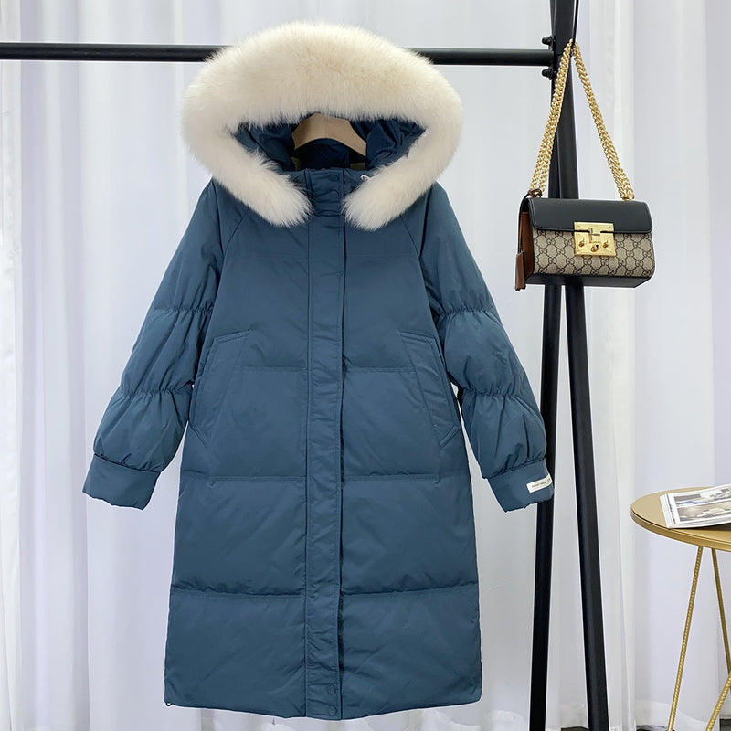 Women Winter Coats Puffer Jacket Down Coat White Duck Down Jacket Hooded Thickened Big Fur Collar Coat