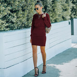 Women Fall/Winter Slimming Long Sleeves Hip Skirt Solid Color Dress for Women