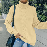 Women Fall Outfits Knitted Long Sleeve Loose Turtleneck Sweater Women