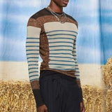 Rave Outfits Men Long Sleeve Shirt Sexy Men's Undershirt Fashion Color round Neck Long Sleeve T-shirt