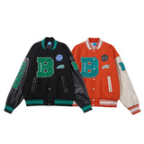 Orange Varsity Jacket Machine Embroidery PU Leather Stitching Baseball Uniform Spring and Autumn Coat Men's and Women's Jacket