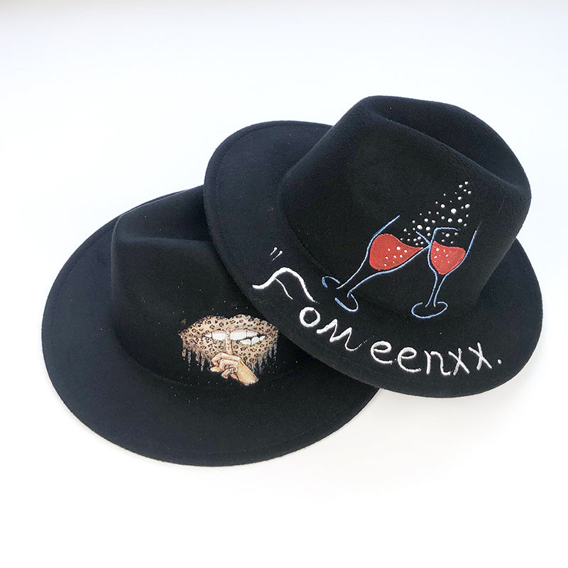 Italian Fedora Hats Doodle Hand Drawn Hat Autumn and Winter Black Top Hat