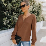 Women Fall/Winter Color V-neck Top Sexy Backless Pullover T-shirt for Women
