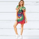 Skull Dress Crew Neck Casual T-shirt Summer Printing Short-Sleeve Coat for Women