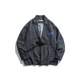Men's Casual Suit Man Blazer Tooling Style Vintage Plaid Leisure Suit Men's Loose Lapels Suit Jacket