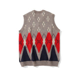 Men Sweater Vest Color Block Jacquard Sweater Vest Coat Men's Loose V-neck Sleeveless Coat Sweater Vest