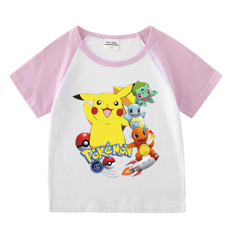 Children Pokemon Pikachu T Shirt Short Sleeve T-shirt Cotton Leisure Sports