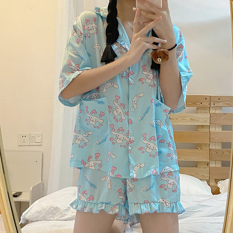 Kuromi Pajama Set Loose Short-Sleeved Shorts Two-Piece Suit Casual Student Cartoon Anime Home Wear