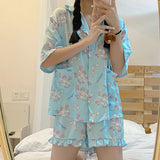 Kuromi Pajama Set Loose Short-Sleeved Shorts Two-Piece Suit Casual Student Cartoon Anime Home Wear