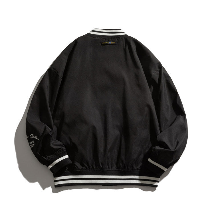 Brown Varsity Jacket Men's Autumn Coat Letter Print Baseball Collar Striped Stitching Youth Casual Jacket