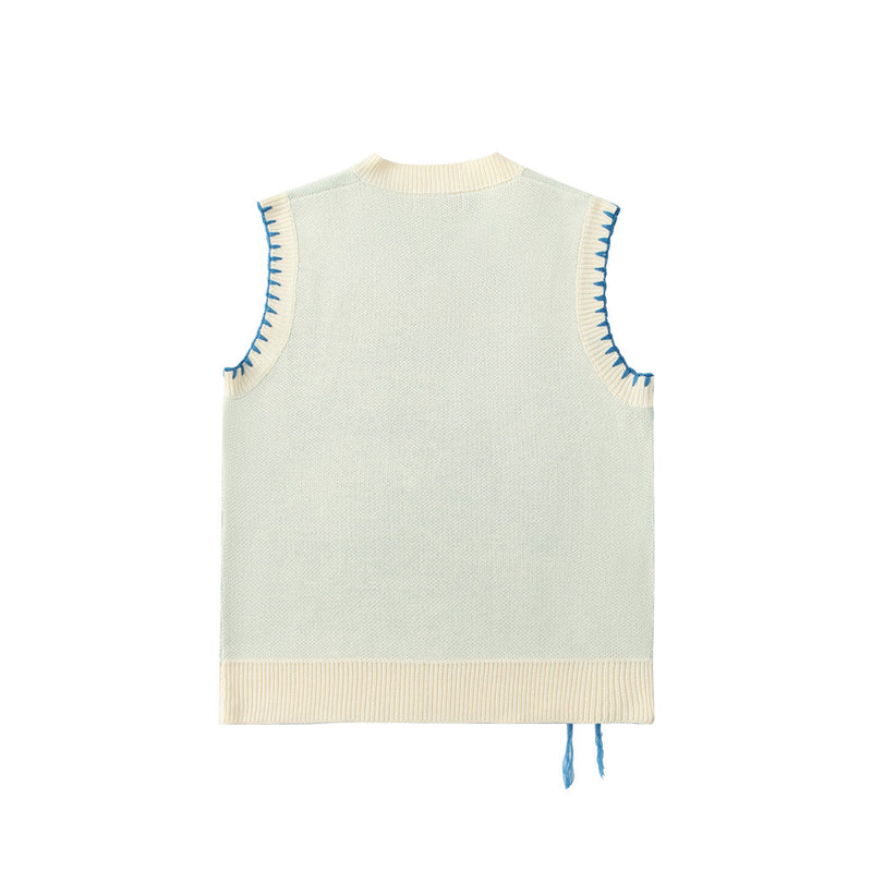 Men Sweater Vest Hand Stitching Color Matching Sweater Waistcoat Men's Brand Loose V-neck Sleeveless Sweater Vest