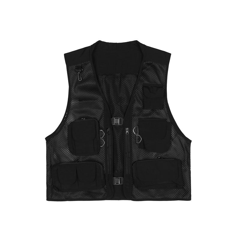 Men Sweater Vest Mechanical Style Multi-Pocket Zipper Tooling Tactical Vest Men's Sleeveless Jacket Jacket