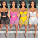 See through Pants Suit Summer Fashion Sexy Sling Solid Color Milk Silk Mesh See-through Skirt