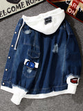 Men Denim Jacket Men's Autumn Hooded Autumn and Winter Baseball Jacket Casual