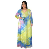 Nina Parker plus Size Dresses Sexy V-neck Split Tie-Dye Dress