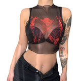 Women Rave Outfits Tops See-through Women's Printed Wear Sexy