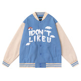 Baby Blue Varsity Jacket Autumn Baseball Uniform Men's Loose Boyfriend Couple Jacket