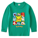Children Pokemon Pikachu Hoodie Spring and Autumn round Neck Long Sleeve T-shirt Cotton