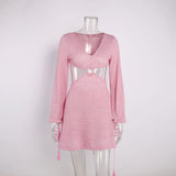 Mini Club Dresses Women's Spring Clothing V-neck Solid Color Skirt Dress