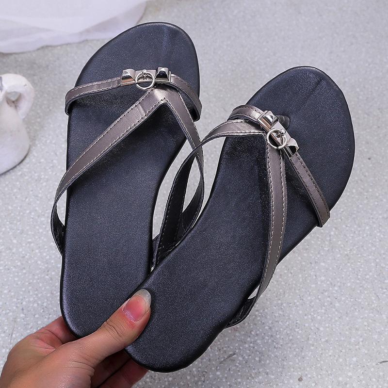 Women Open Toe Sandals Flats Large Size Spring Color Matching Shoelace Flat Flip-Flops