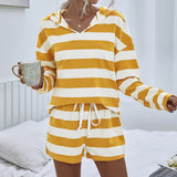 Women's Fall Outfits Fashionable Striped Casual Sports Shorts Suit for Women