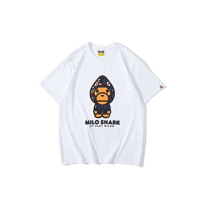 Shark Print T Shirt Summer Short Sleeves, Blue Shark Monkey T-Shirt Printed Casual Short Sleeve Fashion