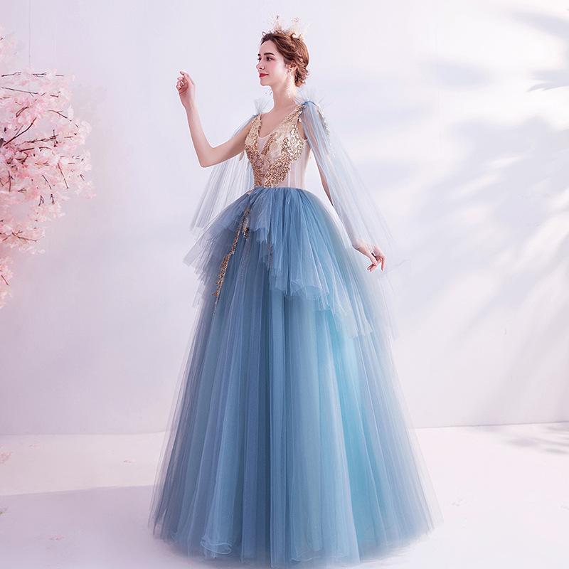 Women'S Evening Dress Ball Gown Princess Quinceanera Wedding Dresses Fashion Blue Dinner Party Stage Performance Dress