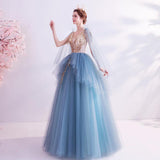 Women'S Evening Dress Ball Gown Princess Quinceanera Wedding Dresses Fashion Blue Dinner Party Stage Performance Dress