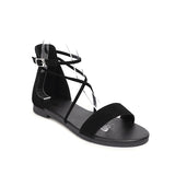 Flat Dress Sandals Summer Square Heel Solid Color Buckle Hollowed Leisure Sandals for Women